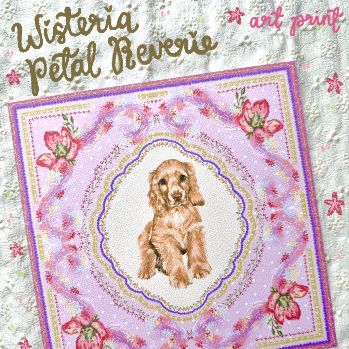 "Wisteria Petal Reverie" Golden English Cocker Spaniel Art Print