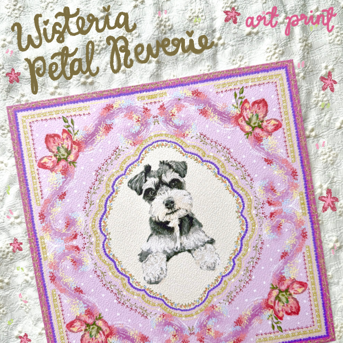 "Wisteria Petal Reverie" Miniature Salt & Pepper Schnauzer Art Print