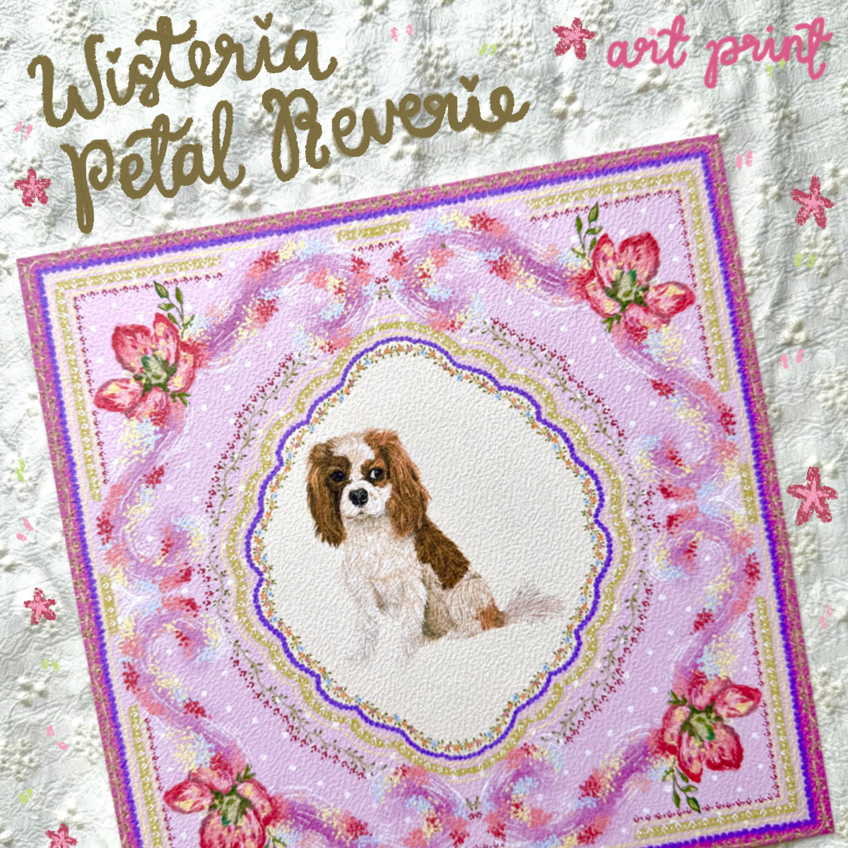 "Wisteria Petal Reverie" Blenheim Cavelier King Charles Spaniel Art Print