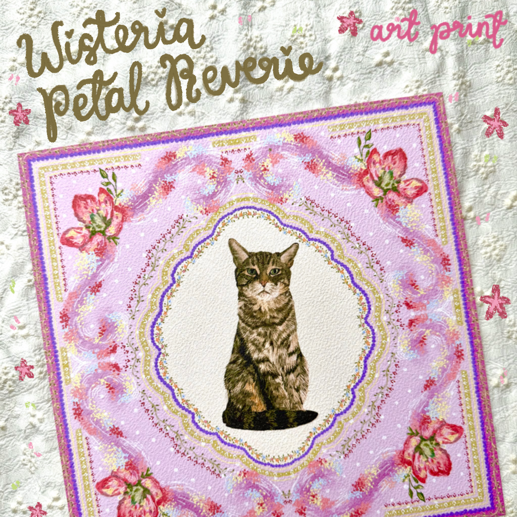 "Wisteria Petal Reverie" Brown Mackerel Domestic Shorthair Cat #2 Art Print