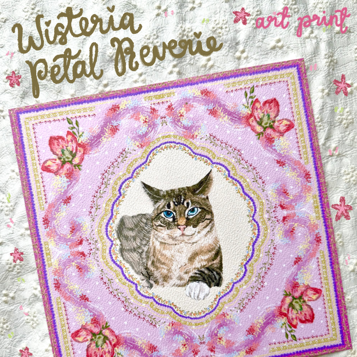 "Wisteria Petal Reverie" Lynx Point Siamese Cat Art Print