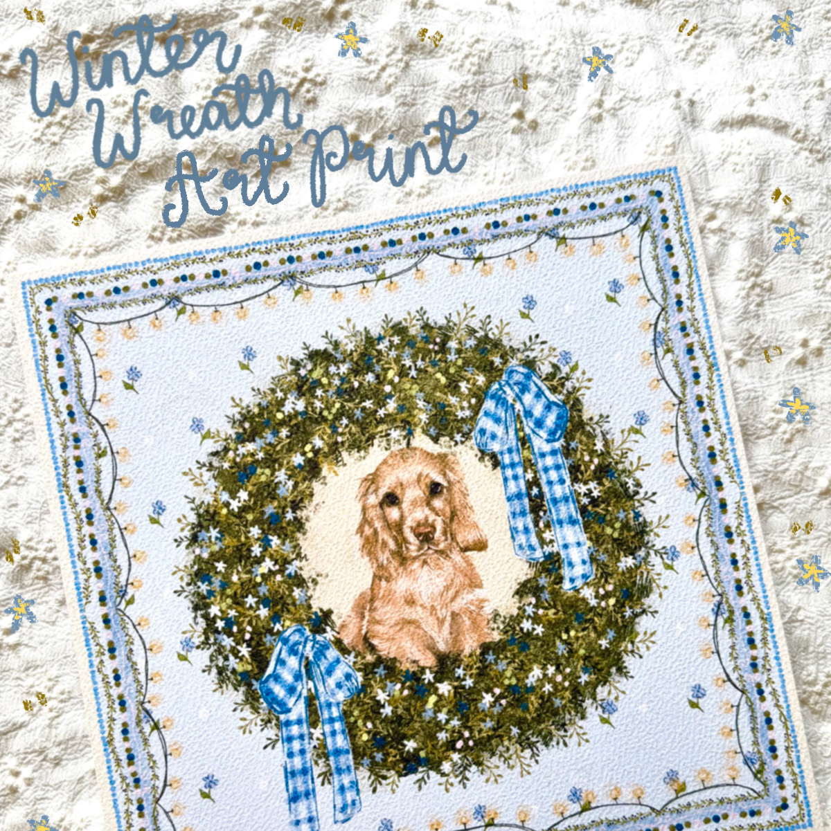 "Winter Wreath" Golden English Cocker Spaniel Christmas Art Print