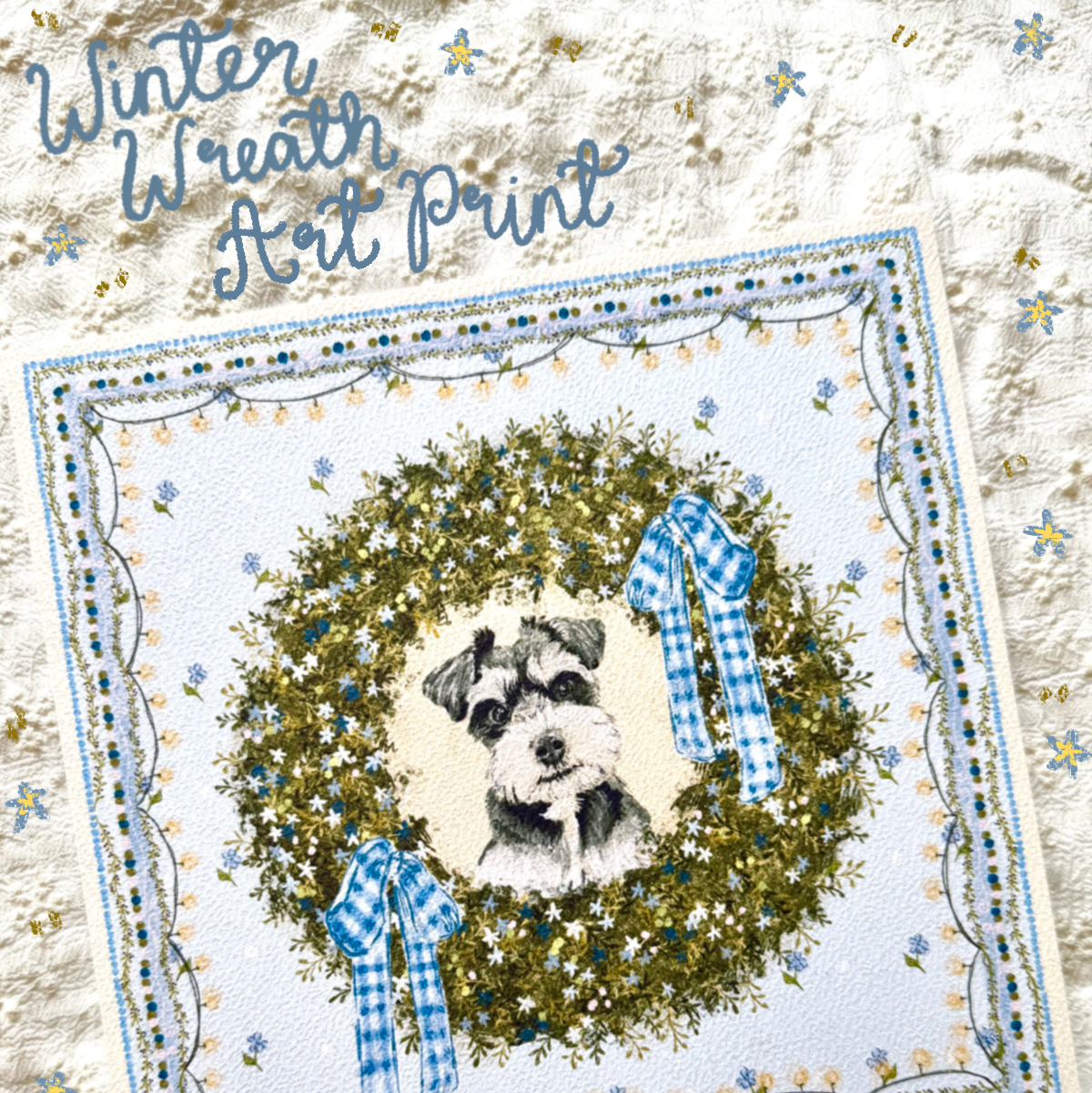 "Winter Wreath" Miniature Salt & Pepper Schnauzer Christmas Art Print