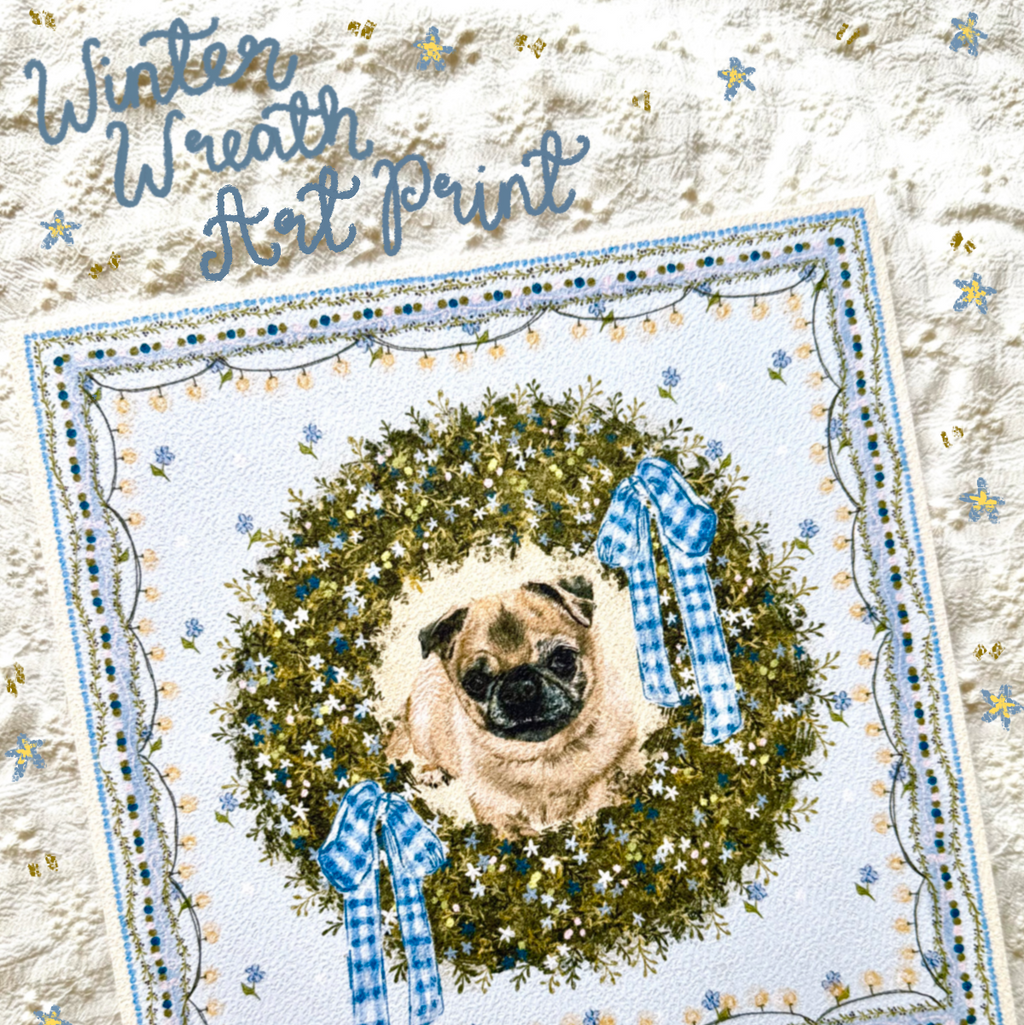 "Winter Wreath" Fawn Pug Christmas Art Print