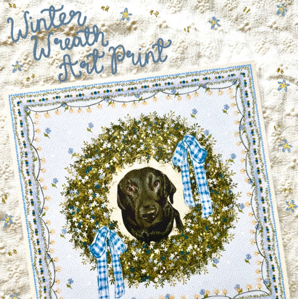 "Winter Wreath" Black Labrador Retriever Christmas Art Print