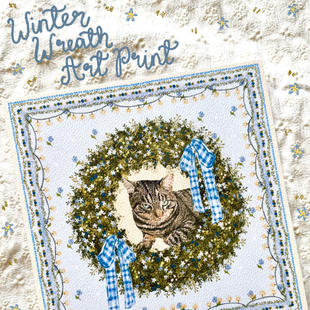 "Winter Wreath" Brown Tabby Domestic Shorthair Cat Christmas Art Print