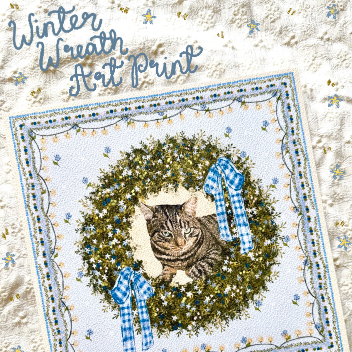 "Winter Wreath" Brown Tabby Domestic Shorthair Cat Christmas Art Print
