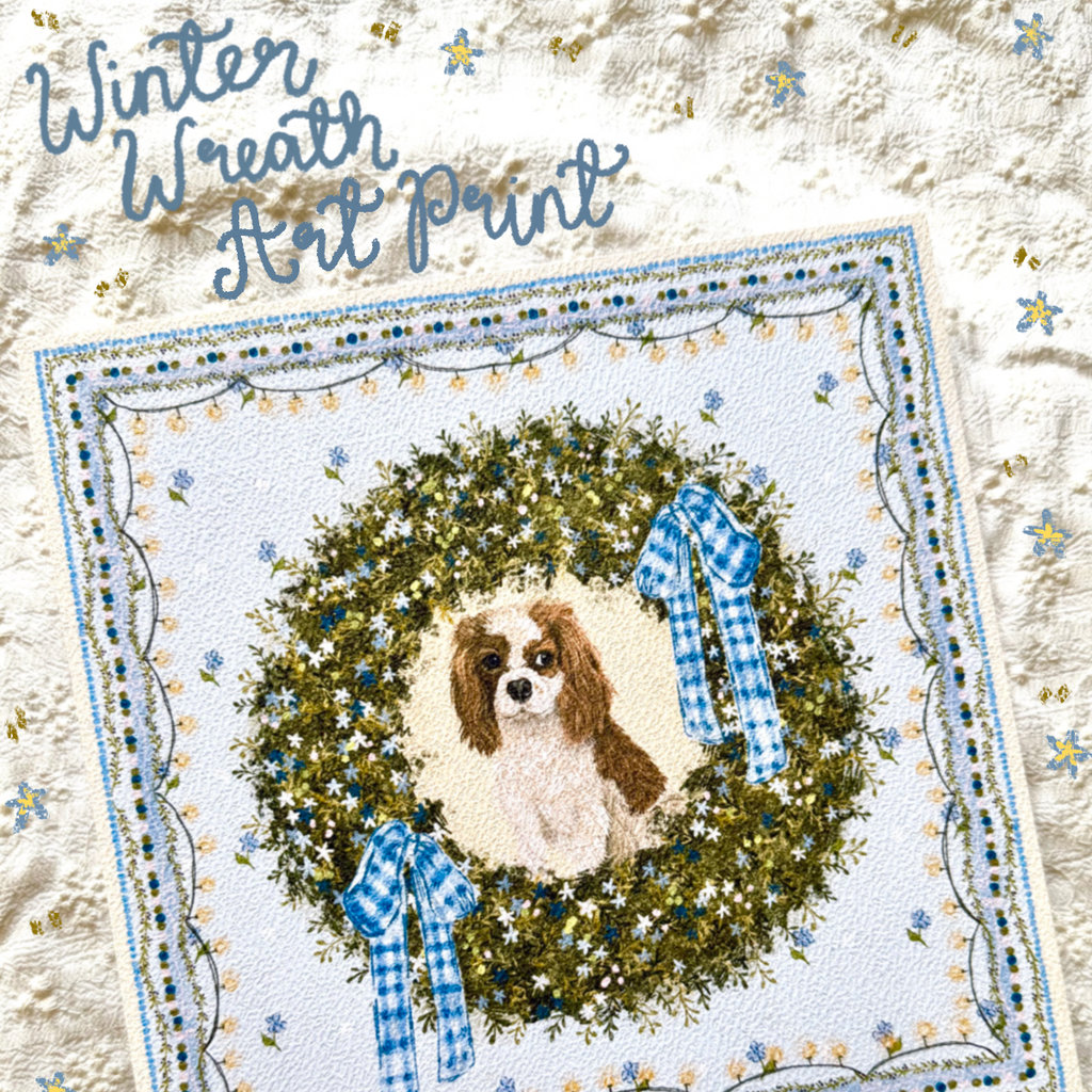 "Winter Wreath" Blenheim Cavelier King Charles Spaniel Christmas Art Print