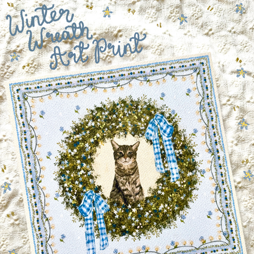 "Winter Wreath" Brown Mackerel Domestic Shorthair Cat #2 Christmas Art Print