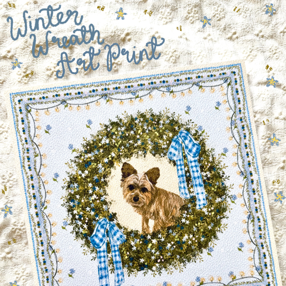 "Winter Wreath" Wheaten Cairn Terrier Christmas Art Print