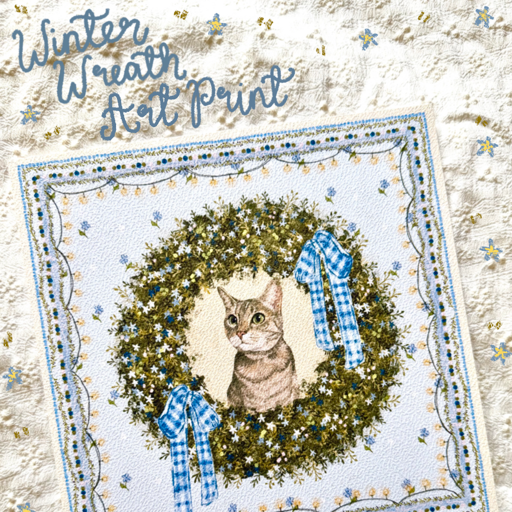 "Winter Wreath" Brown Tabby Domestic Shorthair Cat #2 Christmas Art Print