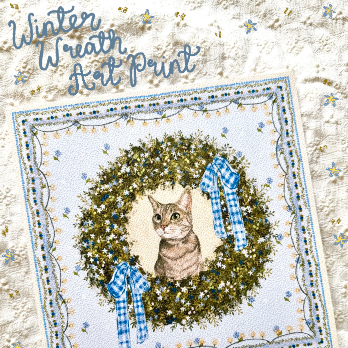 "Winter Wreath" Brown Tabby Domestic Shorthair Cat #2 Christmas Art Print