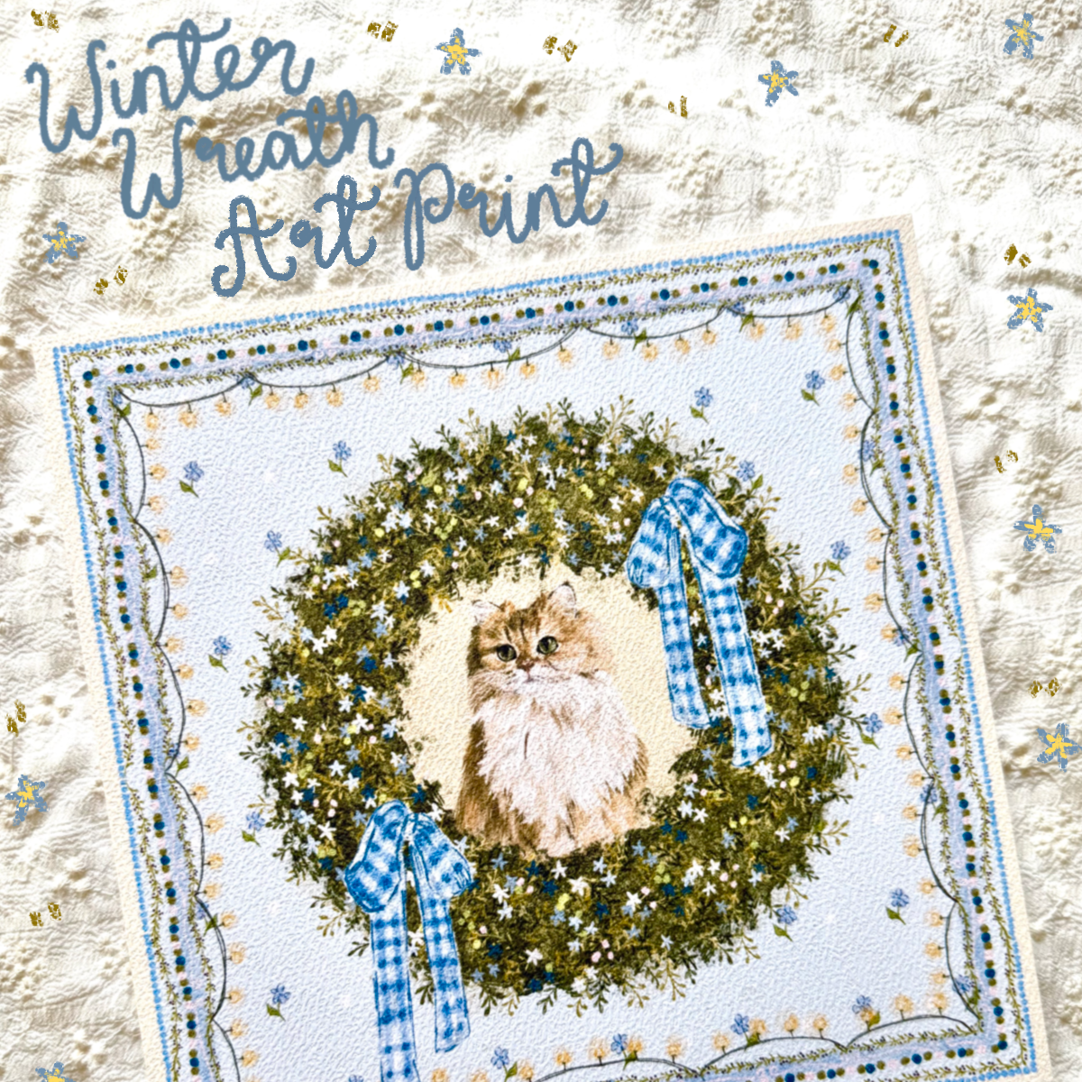 "Winter Wreath" Golden Chinchilla Persian Cat Christmas Art Print
