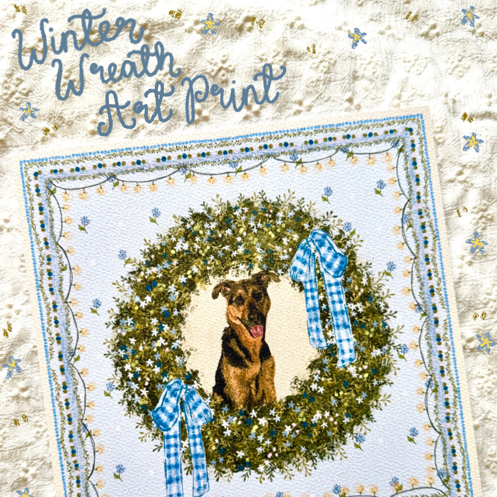 "Winter Wreath" Black & Tan German Shepherd Mix Christmas Art Print