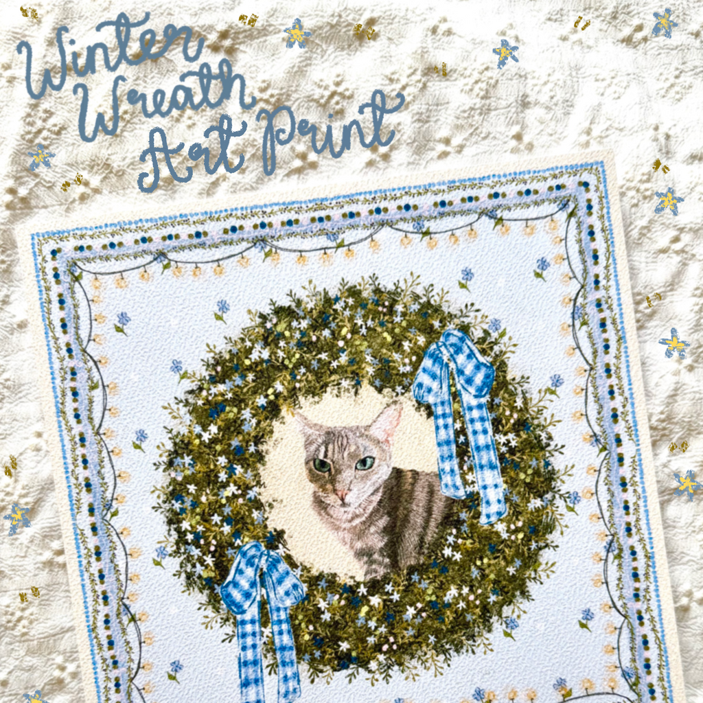 "Winter Wreath" Brown Mackerel Domestic Shorthair Cat Christmas Art Print