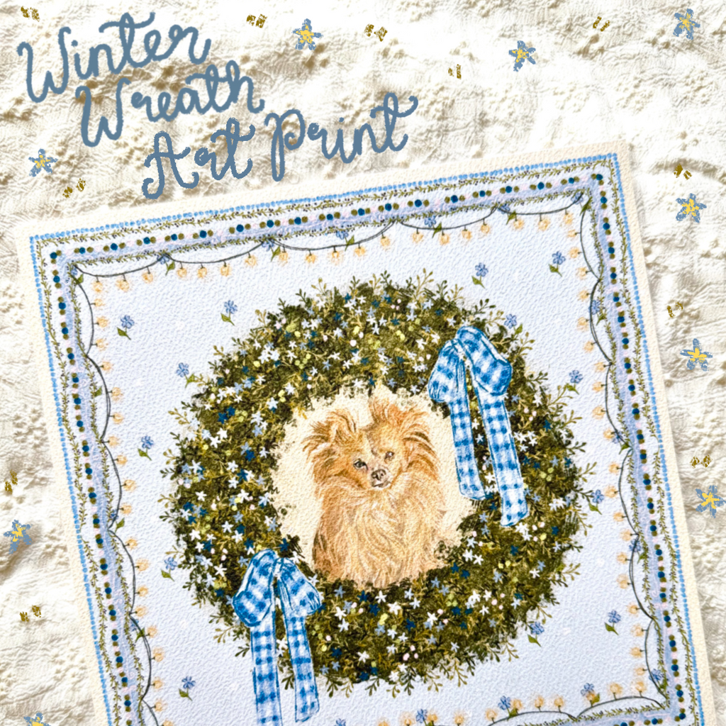 "Winter Wreath" Cream Long-Haired Chihuahua Christmas Art Print