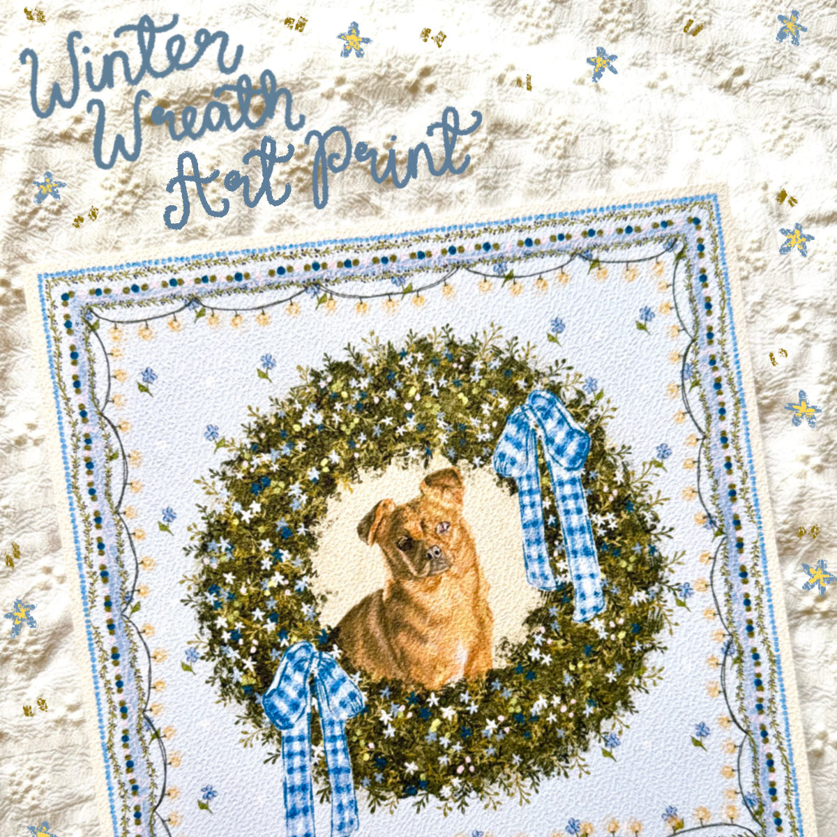 "Winter Wreath" Fawn Smooth Coat Chihuahua Christmas Art Print