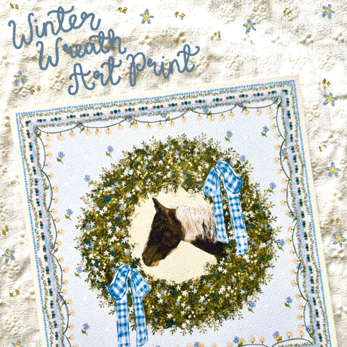 "Winter Wreath" Bay Gypsy Cob Christmas Art Print