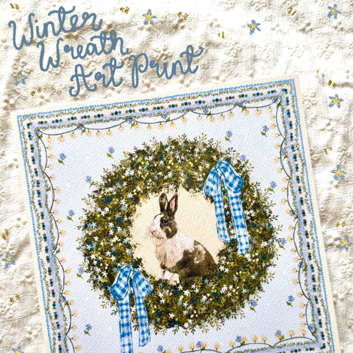 "Winter Wreath" Chocolate & White Dutch Rabbit Christmas Art Print