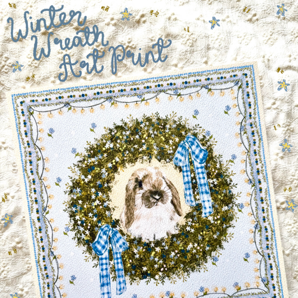 "Winter Wreath" Broken Fawn Holland Lop  Christmas Art Print