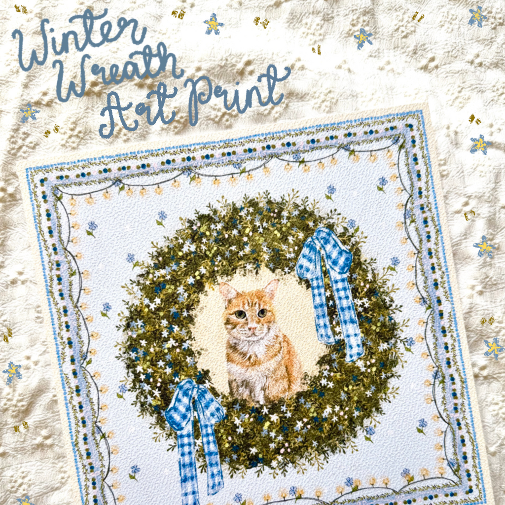 "Winter Wreath" Orange Tabby Domestic Shorthair Cat Christmas Art Print
