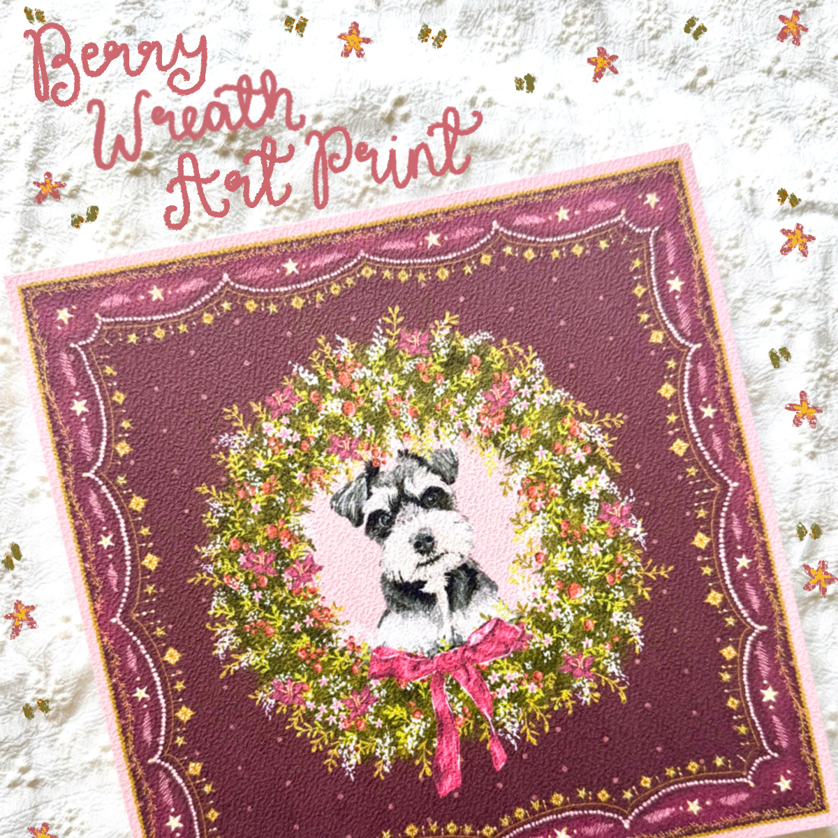 "Berry Wreath" Miniature Salt & Pepper Schnauzer Christmas Art Print