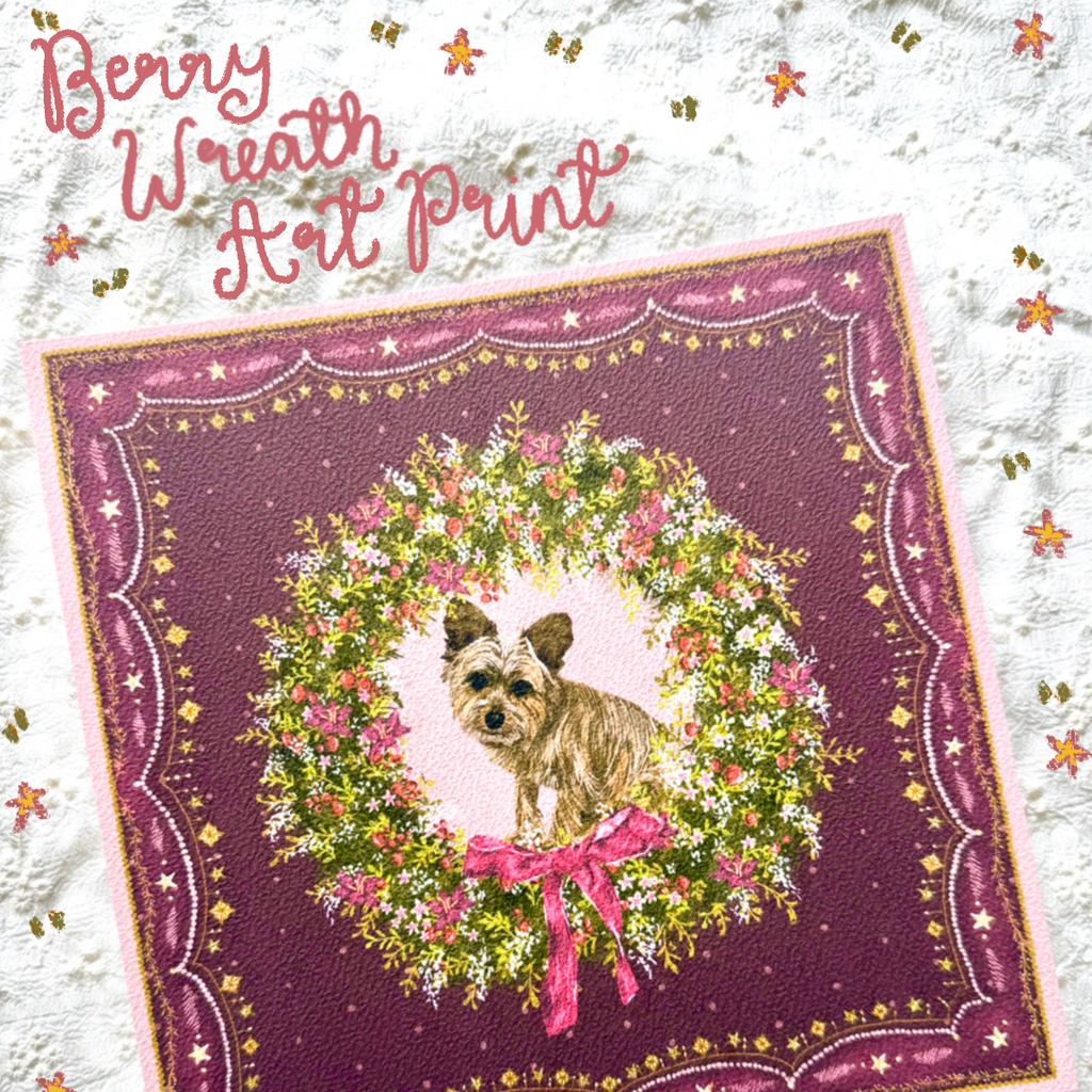 "Berry Wreath" Wheaten Cairn Terrier Christmas Art Print