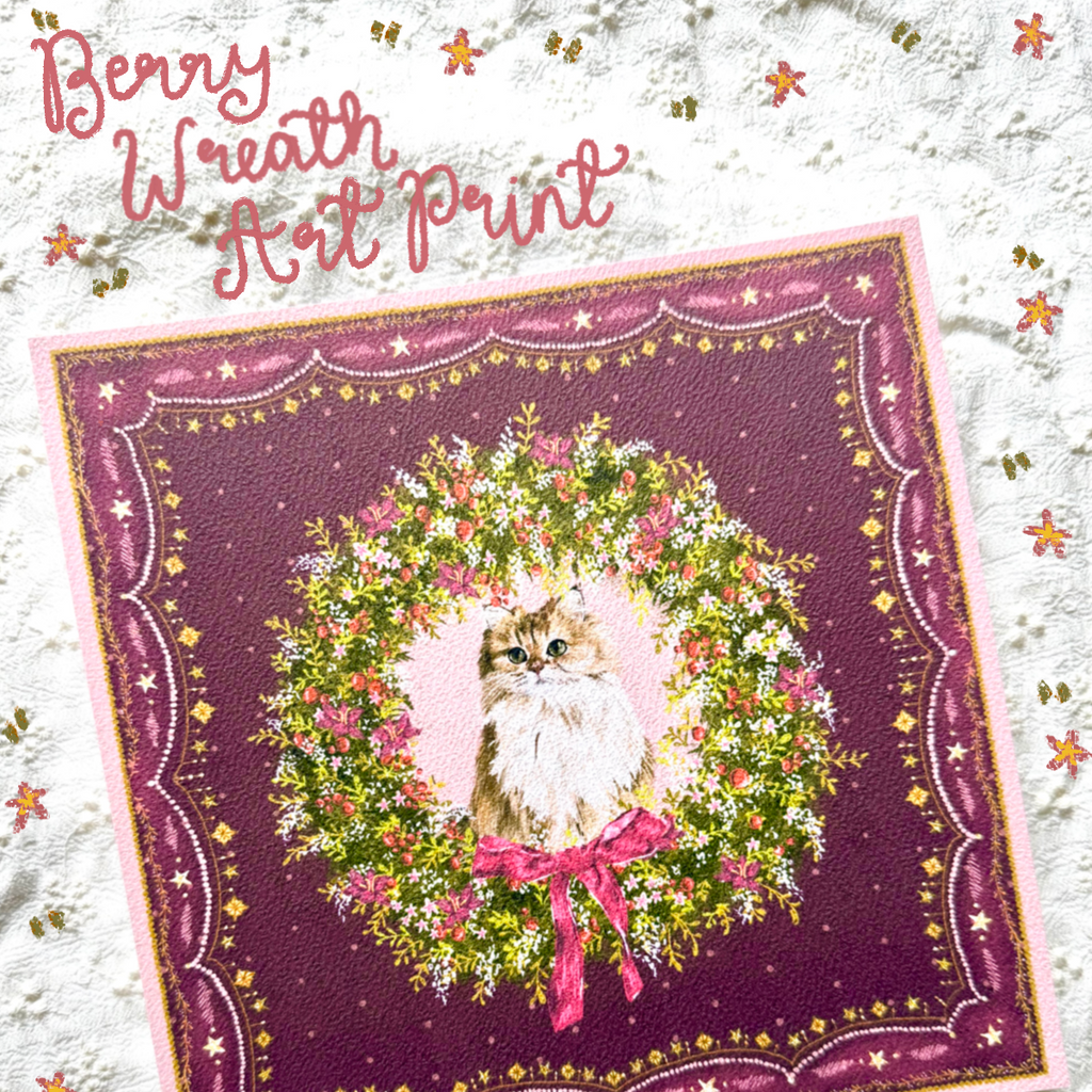 "Berry Wreath" Golden Chinchilla Persian Cat Christmas Art Print