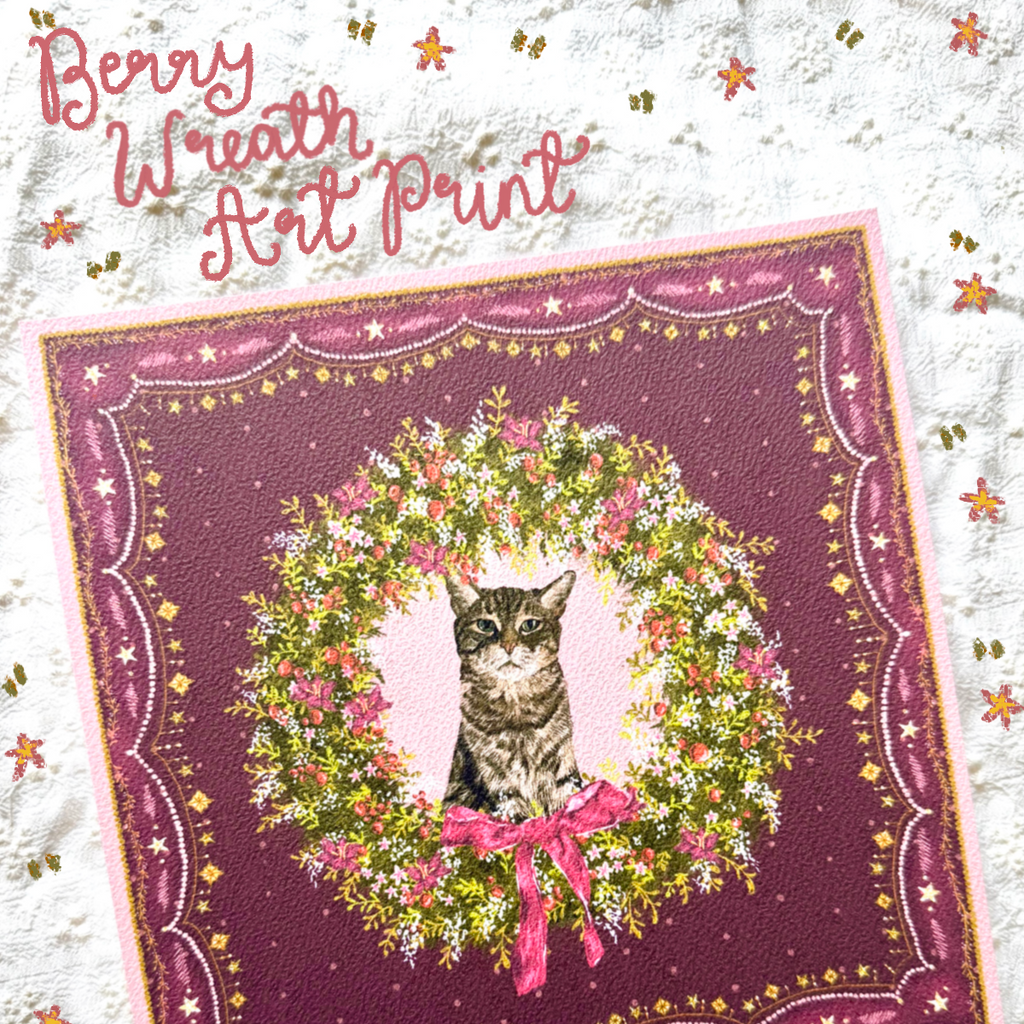 "Berry Wreath" Brown Mackerel Domestic Shorthair Cat #2 Christmas Art Print