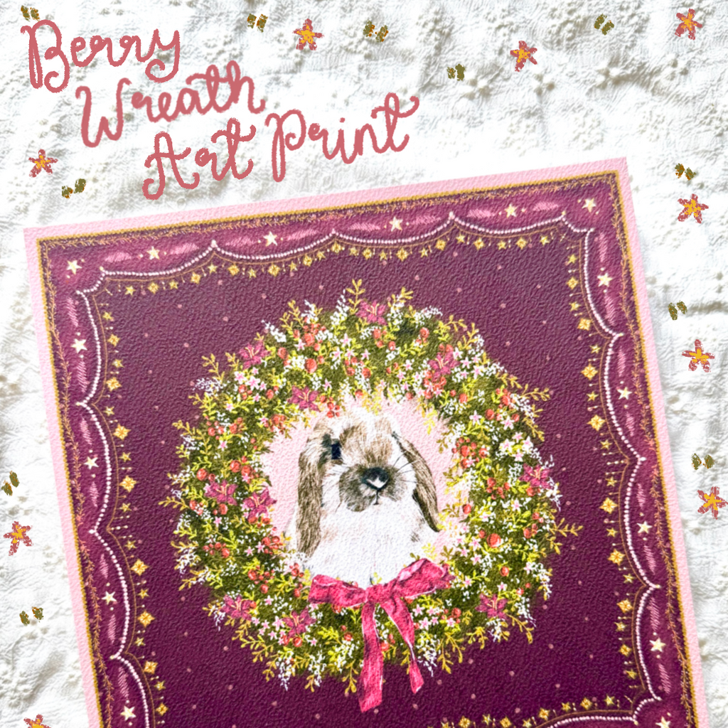 "Berry Wreath" Broken Fawn Holland Lop  Christmas Art Print