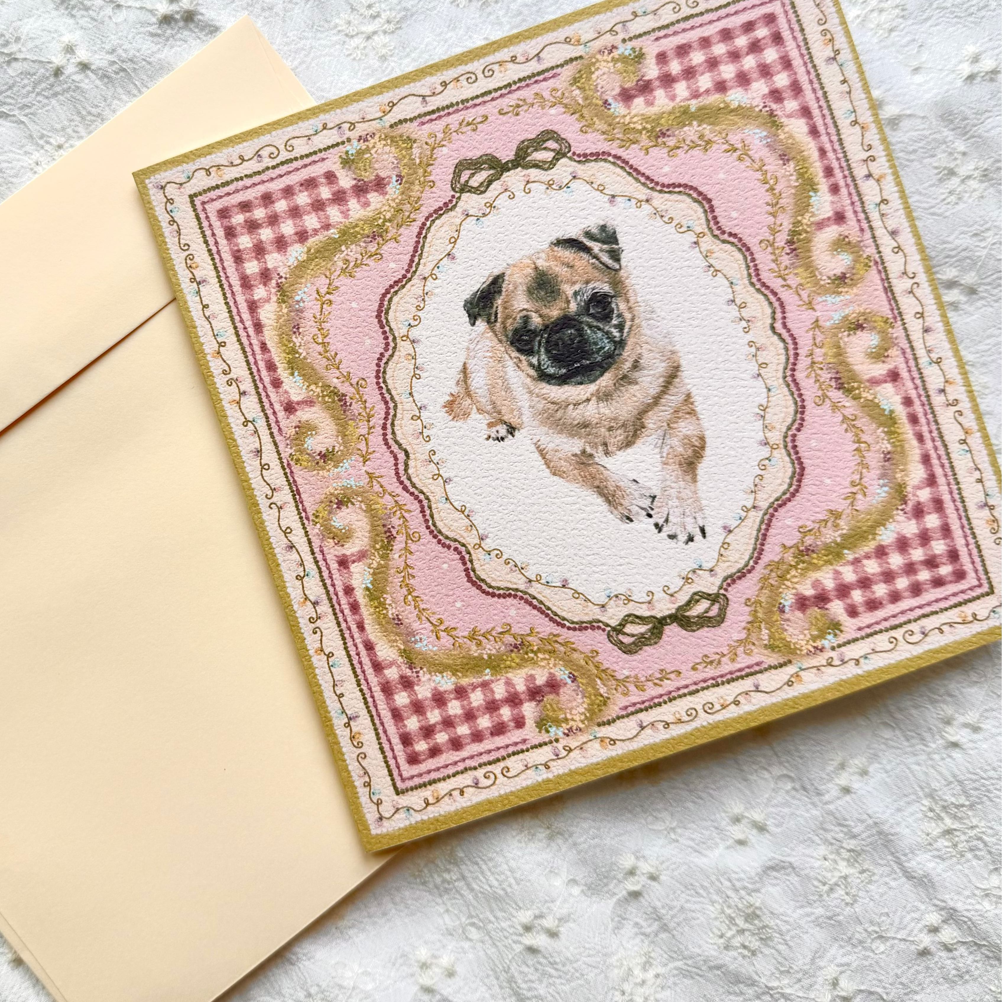 "Sugarplum" Fawn Chug (Chihuahua x Pug Mix) Christmas Greeting Card