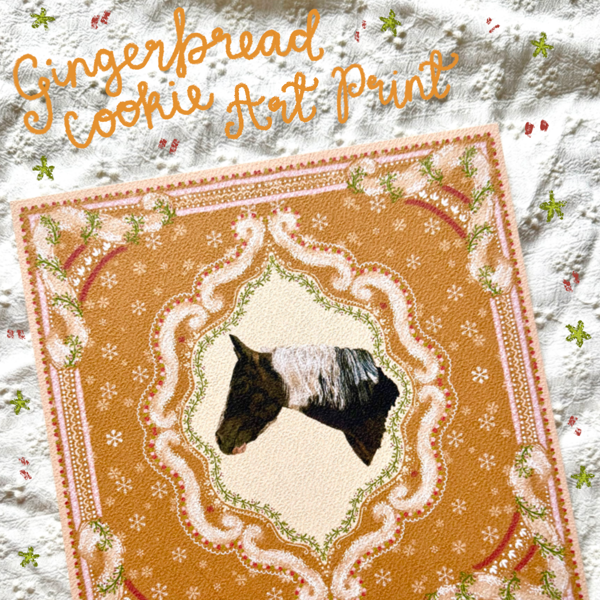 "Gingerbread Cookie" Bay Gypsy Cob Christmas Art Print