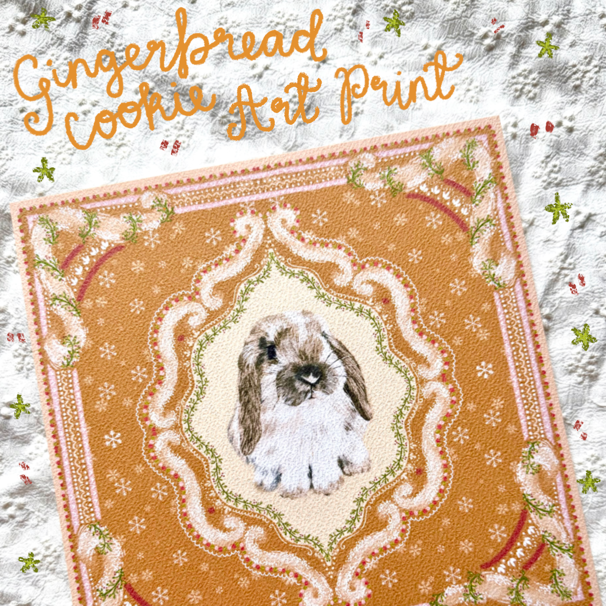 "Gingerbread Cookie" Broken Fawn Holland Lop  Christmas Art Print