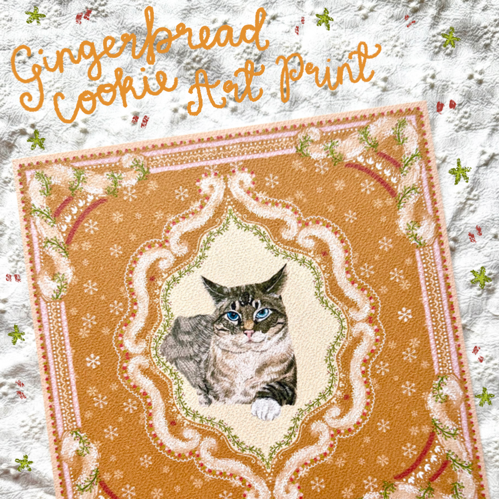"Gingerbread Cookie" Lynx Point Siamese Cat Christmas Art Print