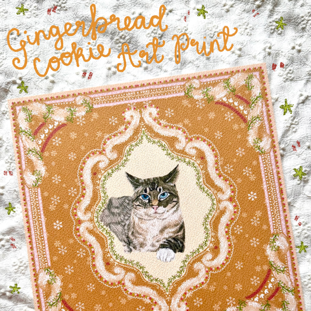 "Gingerbread Cookie" Lynx Point Siamese Cat Christmas Art Print