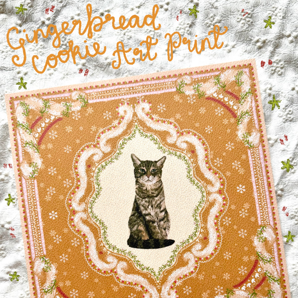 "Gingerbread Cookie" Brown Mackerel Domestic Shorthair Cat #2 Christmas Art Print