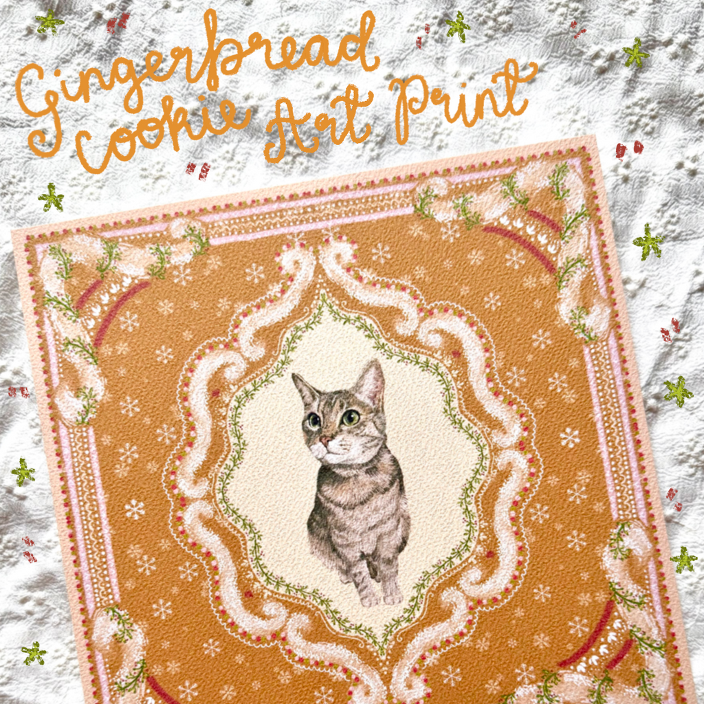 "Gingerbread Cookie" Brown Tabby Domestic Shorthair Cat #2 Christmas Art Print