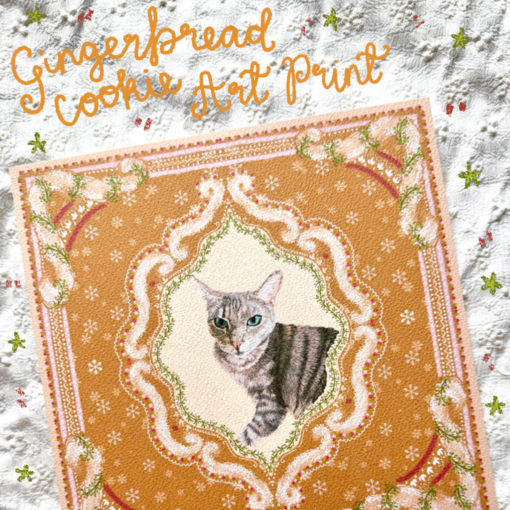 "Gingerbread Cookie" Brown Mackerel Domestic Shorthair Cat Christmas Art Print
