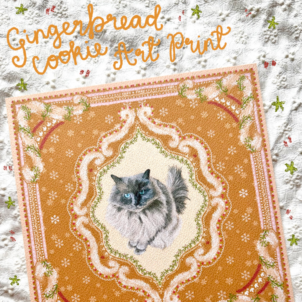 "Gingerbread Cookie" Blue Point Ragdoll Cat Christmas Art Print