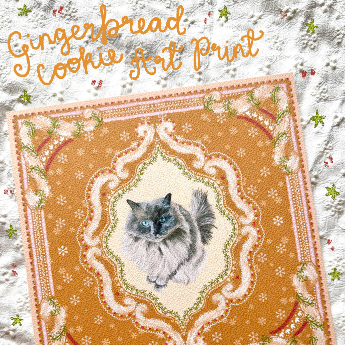 "Gingerbread Cookie" Blue Point Ragdoll Cat Christmas Art Print