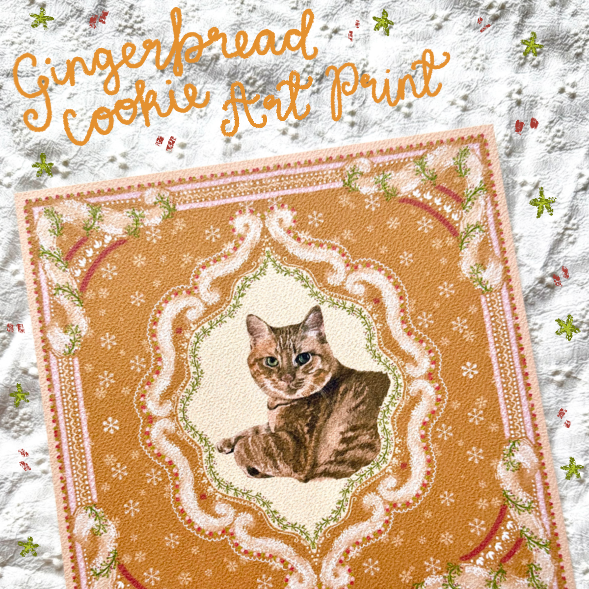 "Gingerbread Cookie" Ginger Tabby Domestic Shorthair Cat Christmas Art Print