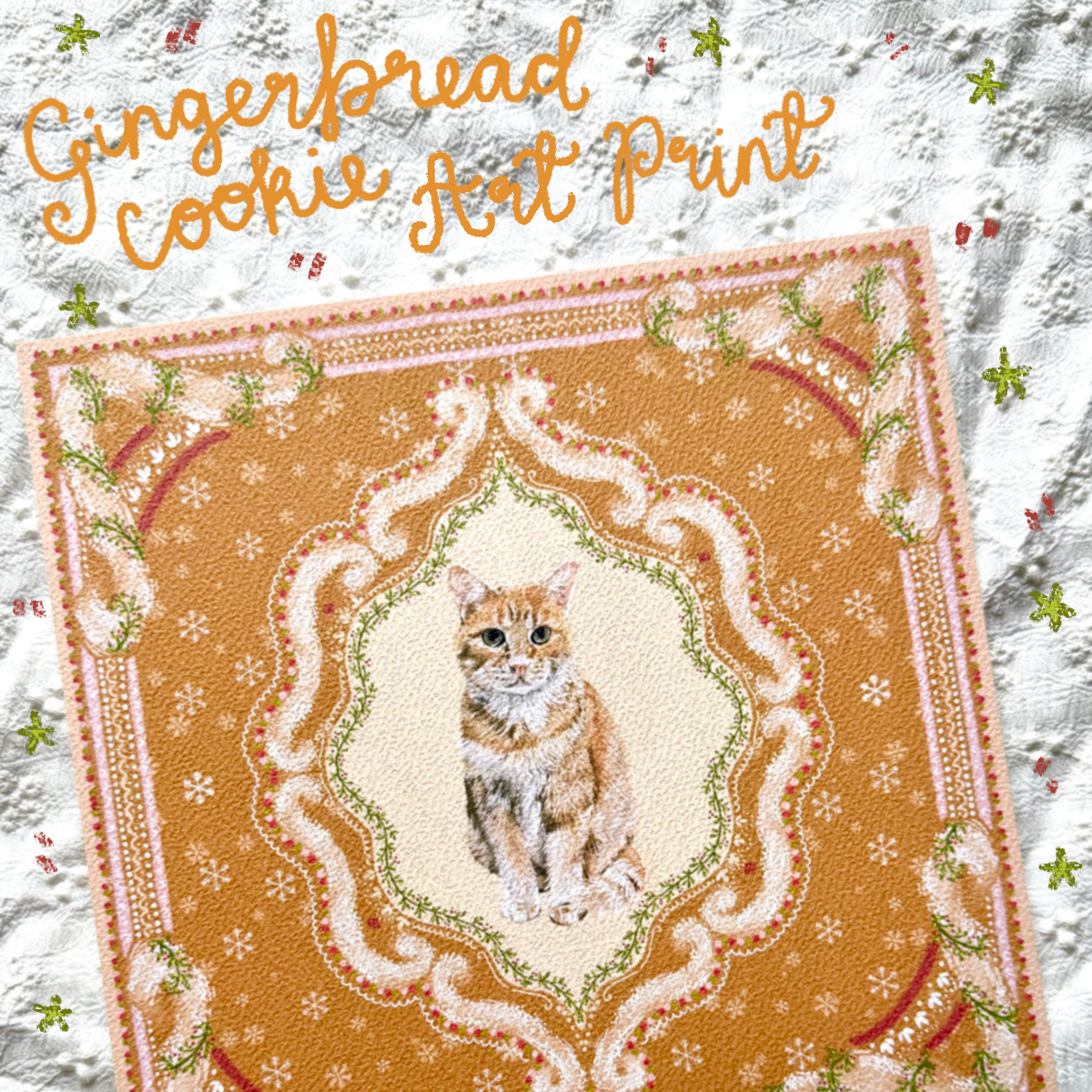 "Gingerbread Cookie" Orange Tabby Domestic Shorthair Cat Christmas Art Print
