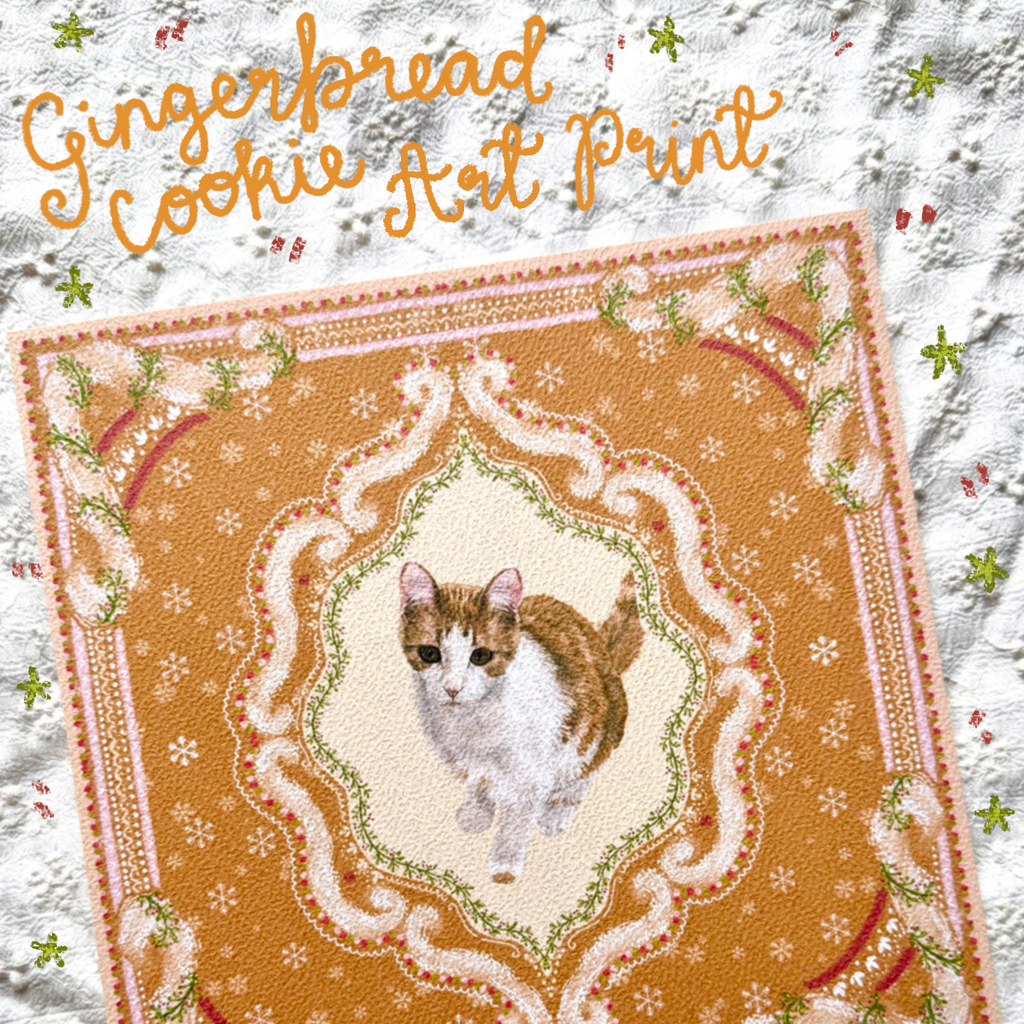 "Gingerbread Cookie" Ginger & White Tabby Domestic Shorthair Cat Christmas Art Print