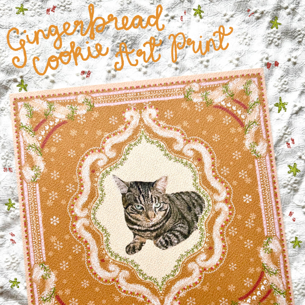 "Gingerbread Cookie" Brown Tabby Domestic Shorthair Cat Christmas Art Print