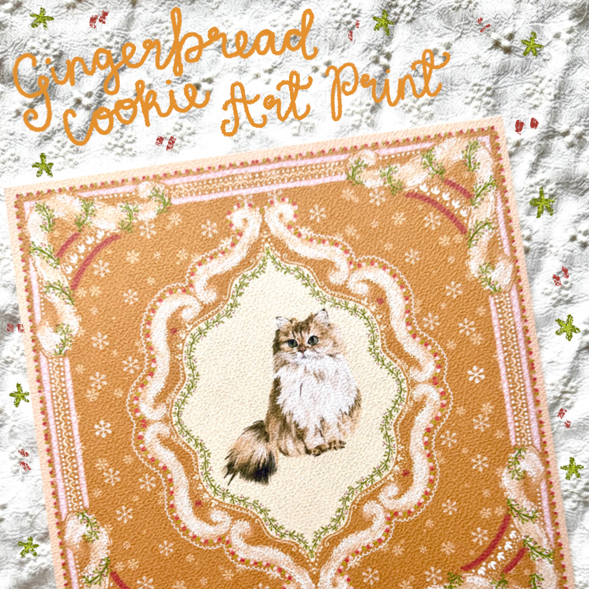 "Gingerbread Cookie" Golden Chinchilla Persian Cat Christmas Art Print