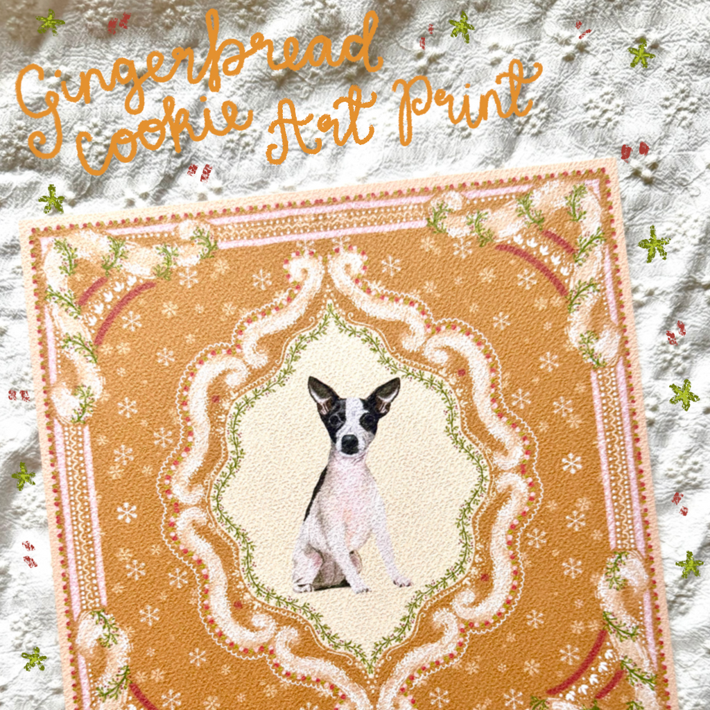 "Gingerbread Cookie" Black & White Smooth-Haired Chihuahua Christmas Art Print