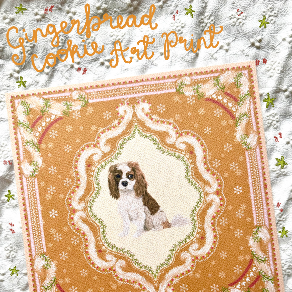 "Gingerbread Cookie" Blenheim Cavelier King Charles Spaniel Christmas Art Print