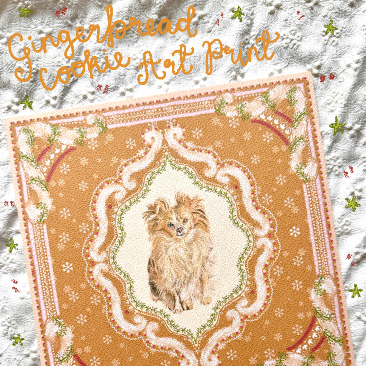 "Gingerbread Cookie" Cream Long-Haired Chihuahua Christmas Art Print