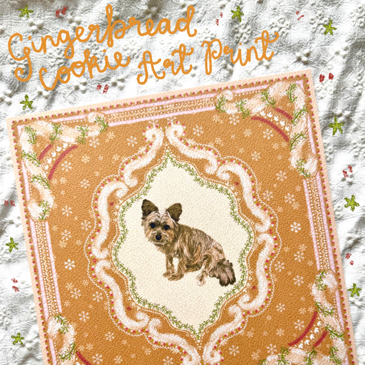 "Gingerbread Cookie" Wheaten Cairn Terrier Christmas Art Print