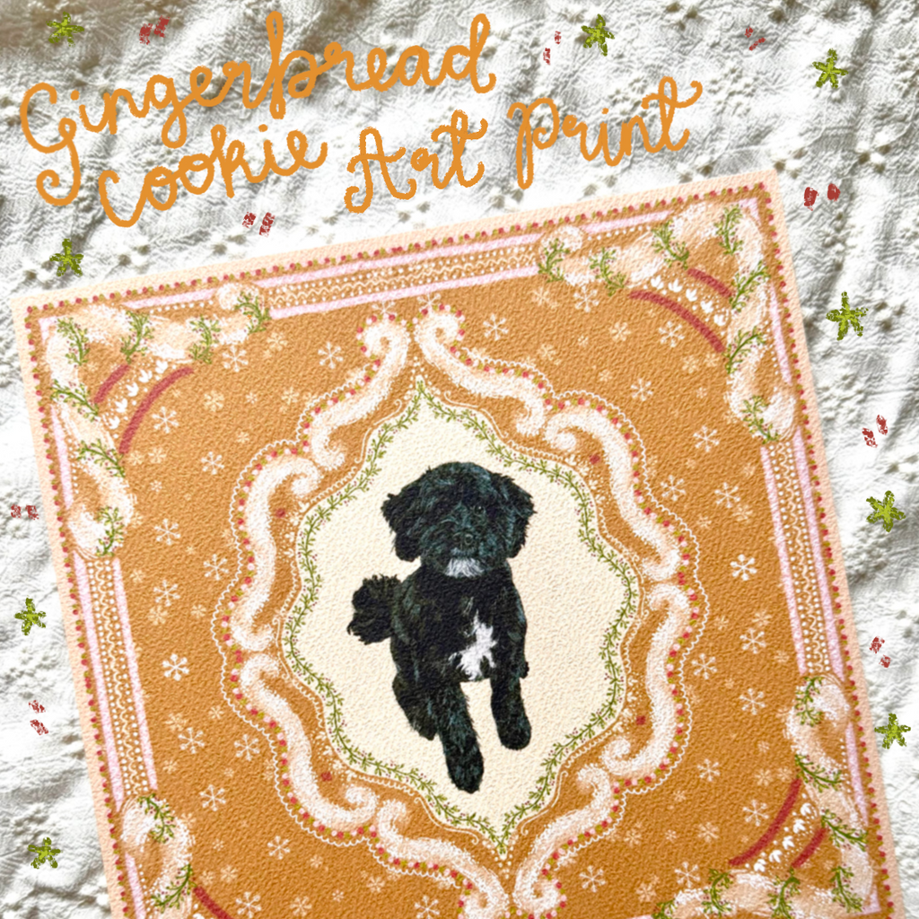 "Gingerbread Cookie" Black & White Shih-Poo (Shih Tzu x Poodle) Christmas Art Print